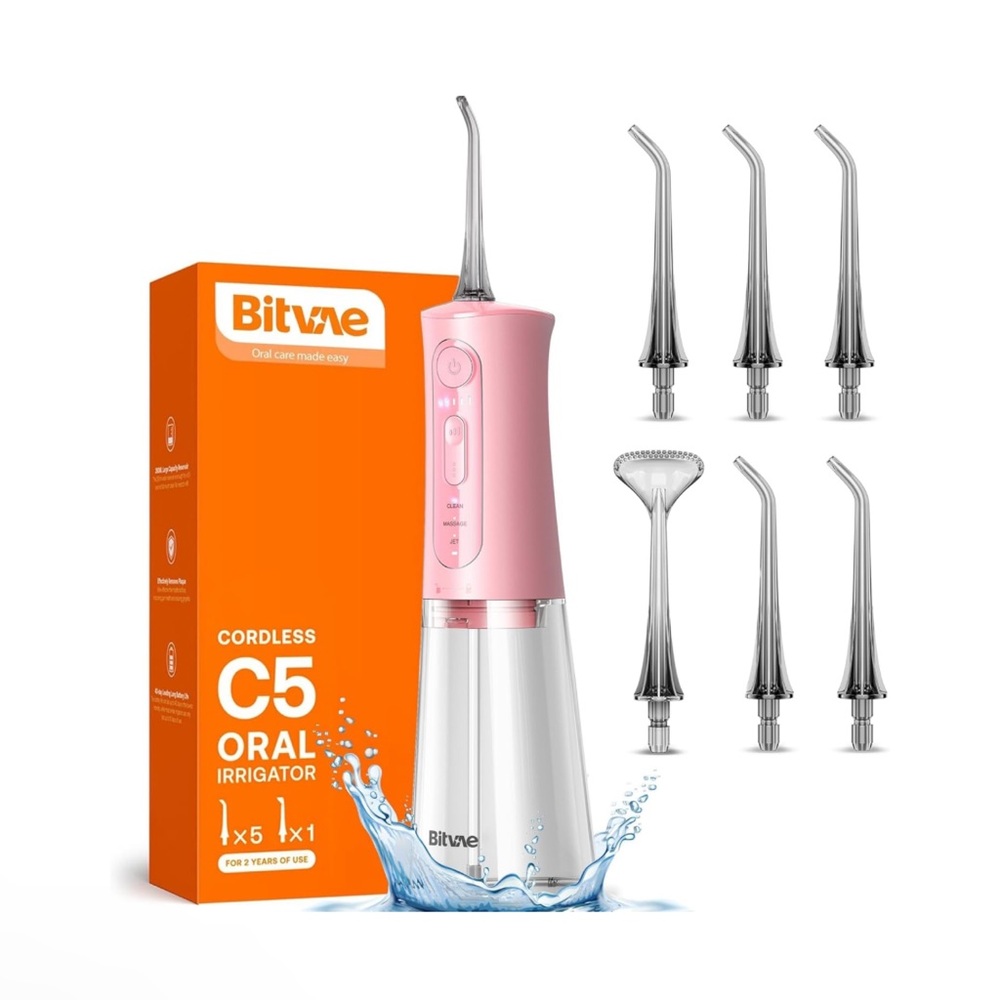 New Bitvae C5 Water Flosser Teeth Picks, Cordless Portable Oral Irrigator, Pink